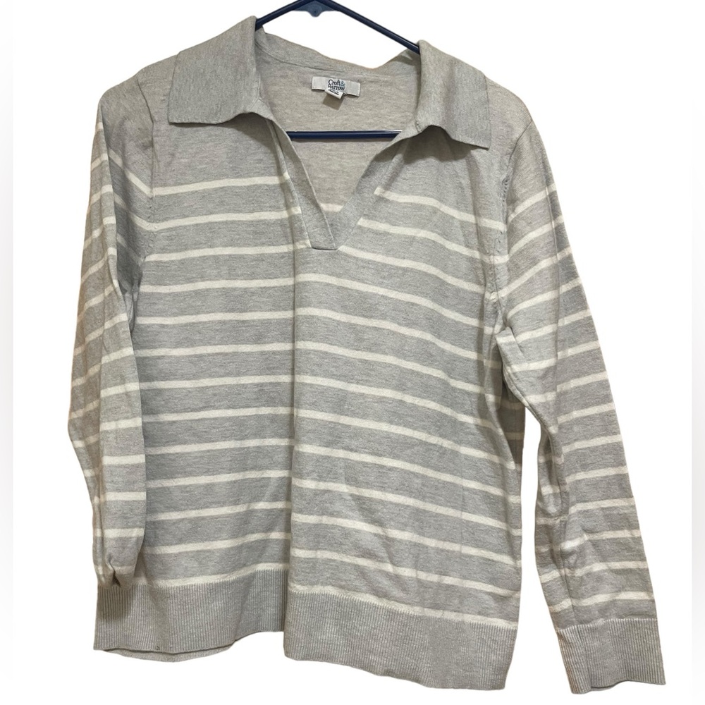 Gray and white striped collar sweater Croft & Barrow